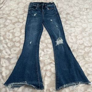 Flying Monkey Distressed Dark Blue Flare Jeans